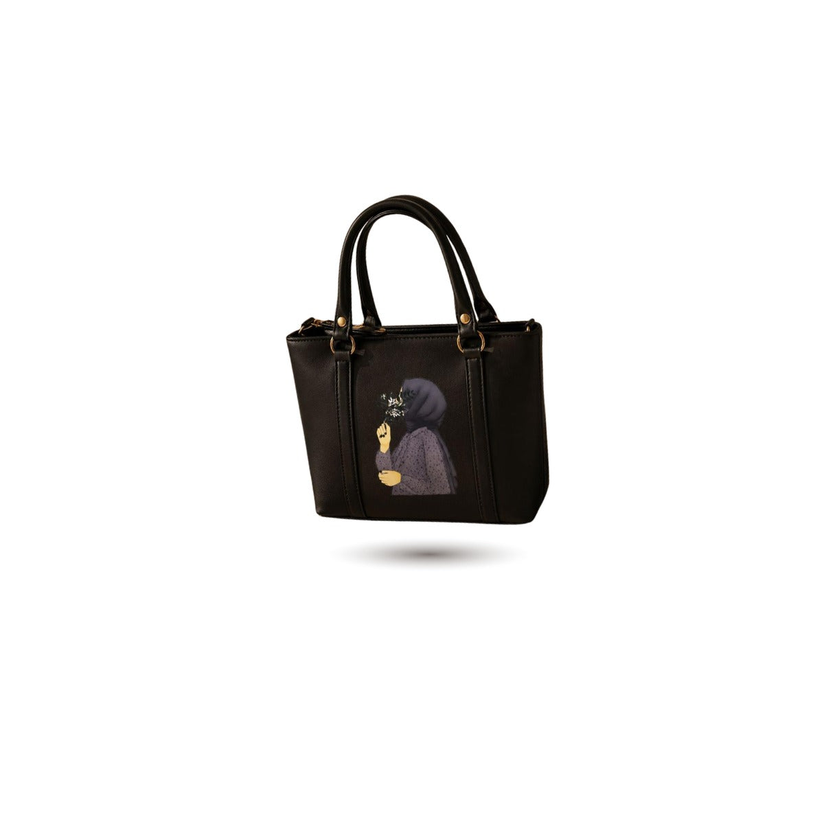 Rashida Luxe Black Hijabi Art Mini Tote Bag with Strap | Women Handbag Pakistan