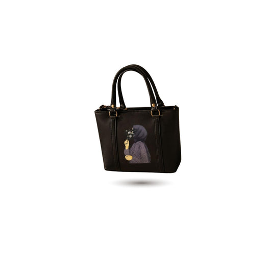 Rashida Luxe Black Hijabi Art Mini Tote Bag with Strap | Women Handbag Pakistan