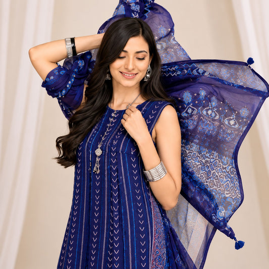 Nishat Unstitched Royal Blue Digital Printed Lawn 3-Piece Suit | Summer 2026