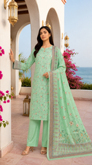 Al Karam Classic Pista Green White Floral Lawn Suit