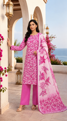 Al Karam Classic Shocking Pink Floral Swirl Lawn Suit