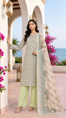 Al Karam Classic Mint Green Rose Floral Lawn Suit
