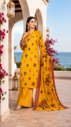 Nishat Mustard Yellow Floral Printed Lawn Suit