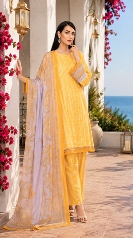 Nishat Pastel Yellow Digital Printed Lawn Suit