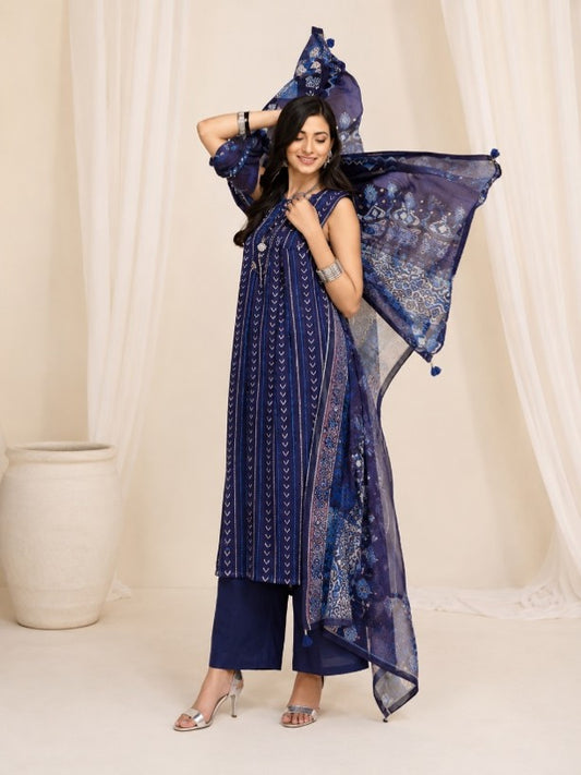 Nishat Unstitched Royal Blue Digital Printed Lawn 3-Piece Suit | Summer 2026