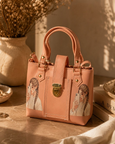 Peach Girl Print Mini Tote Bag