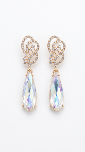 Crystal Swirl Teardrop Earrings | Gold Plated Rhinestone Drop Earrings for Women