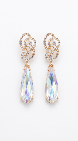 Crystal Swirl Teardrop Earrings | Gold Plated Rhinestone Drop Earrings for Women