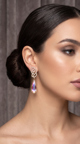 Crystal Swirl Teardrop Earrings | Gold Plated Rhinestone Drop Earrings for Women