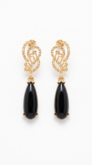 Black Onyx Swirl Teardrop Earrings | Gold Plated Statement Drop Earrings for Women