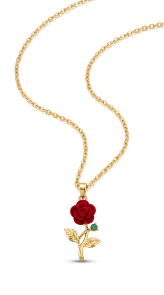 Red Rose Flower Pendant Necklace | Gold Plated Chain Necklace for Women