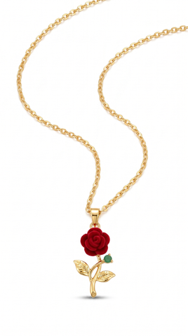 Red Rose Flower Pendant Necklace | Gold Plated Chain Necklace for Women
