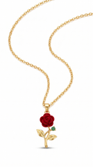 Red Rose Flower Pendant Necklace | Gold Plated Chain Necklace for Women