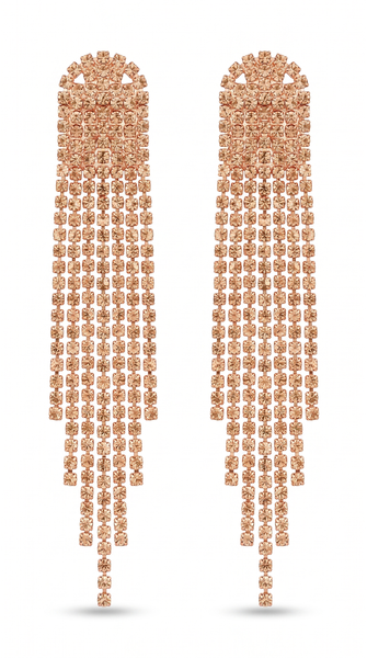 Rose Gold Crystal Fringe Tassel Earrings | Statement Rhinestone Long Dangle Earrings for Women