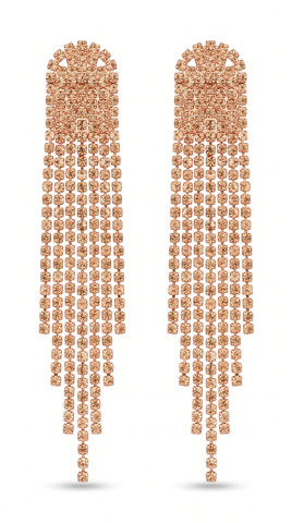 Rose Gold Crystal Fringe Tassel Earrings | Statement Rhinestone Long Dangle Earrings for Women