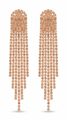 Rose Gold Crystal Fringe Tassel Earrings | Statement Rhinestone Long Dangle Earrings for Women