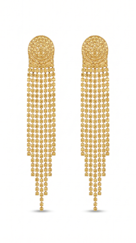Gold Crystal Fringe Tassel Earrings | Statement Rhinestone Long Dangle Earrings for Women