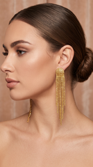 Gold Crystal Fringe Tassel Earrings | Statement Rhinestone Long Dangle Earrings for Women