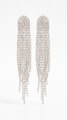 Silver Crystal Fringe Tassel Earrings | Statement Rhinestone Long Dangle Earrings for Women