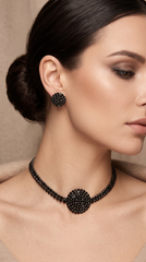 Black Crystal Pave Choker Necklace Set