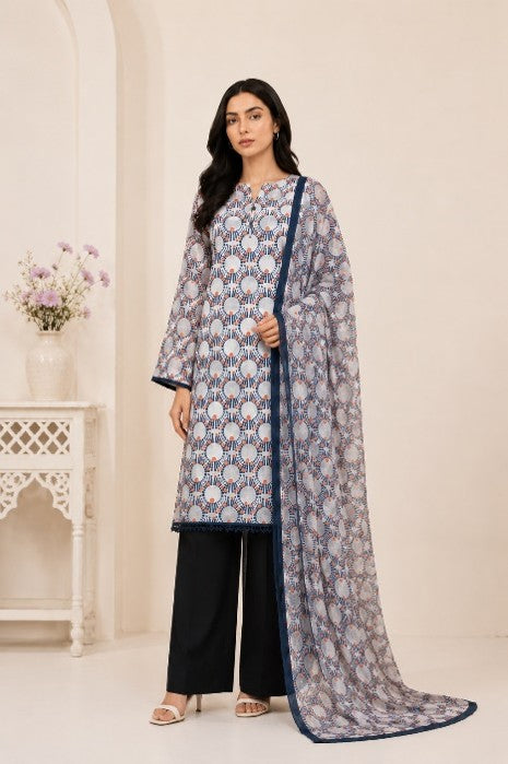 Al Karam Classic Navy Grey Leaf Printed Lawn 3-Piece Suit | Summer 2026