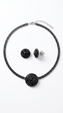 Black Crystal Pave Choker Necklace Set