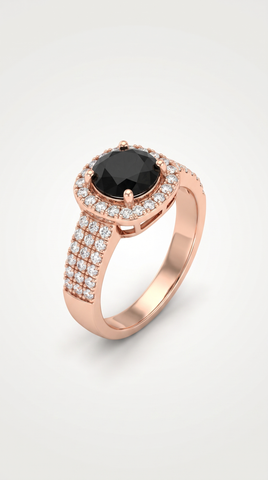 Rose Halo Ring Black Onyx | Rose Gold Plated Pave Band Ring for Women | Trendy Fashion Jewelry Pakistan