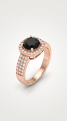 Rose Halo Ring Black Onyx | Rose Gold Plated Pave Band Ring for Women | Trendy Fashion Jewelry Pakistan