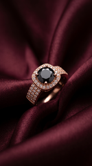 Rose Halo Ring Black Onyx | Rose Gold Plated Pave Band Ring for Women | Trendy Fashion Jewelry Pakistan