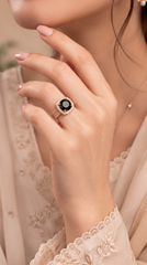 Rose Halo Ring Black Onyx | Rose Gold Plated Pave Band Ring for Women | Trendy Fashion Jewelry Pakistan