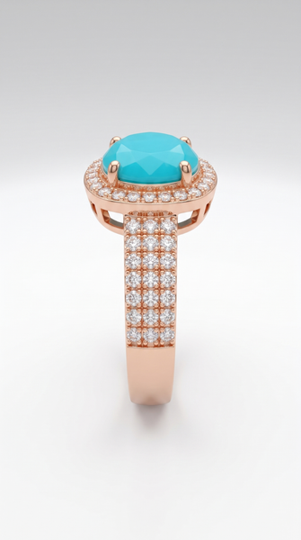 Rose Halo Ring Turquoise | Rose Gold Plated Pave Band Ring for Women | Trendy Fashion Jewelry Pakistan