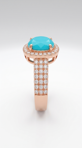 Rose Halo Ring Turquoise | Rose Gold Plated Pave Band Ring for Women | Trendy Fashion Jewelry Pakistan