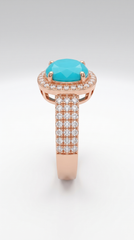 Rose Halo Ring Turquoise | Rose Gold Plated Pave Band Ring for Women | Trendy Fashion Jewelry Pakistan