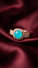 Rose Halo Ring Turquoise | Rose Gold Plated Pave Band Ring for Women | Trendy Fashion Jewelry Pakistan