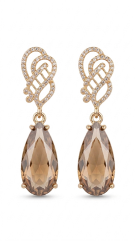 Smoky Topaz Swirl Teardrop Earrings | Gold Plated Crystal Drop Earrings for Women