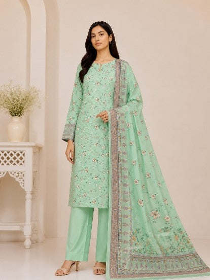 Al Karam Classic Pista Green White Floral Printed Lawn 3-Piece Suit | Summer 2026