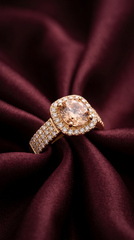 Rose Halo Ring Champagne | Rose Gold Plated Pave Band Ring for Women | Trendy Fashion Jewelry Pakistan