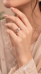 Rose Halo Ring Champagne | Rose Gold Plated Pave Band Ring for Women | Trendy Fashion Jewelry Pakistan