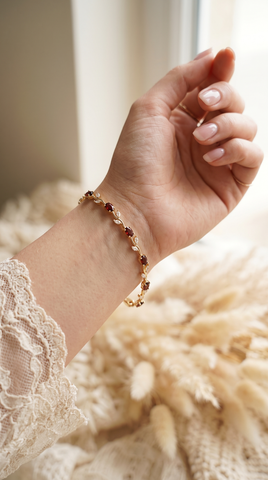 Garnet Red Tulip Vine Bracelet