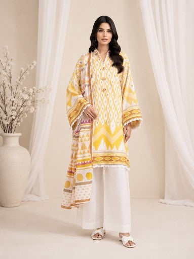 Bonanza Satrangi KAI White & Yellow Ikat Geometric Printed Lawn 3-Piece Suit | Summer 2026