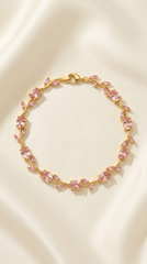 Rose Pink Tulip Vine Bracelet | Gold Plated Crystal Charm Bracelet for Women