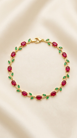 Ruby Red Rose Vine Tulip Bracelet