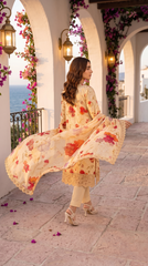 Amina B by M Riaz Arts Gul Dozy 02 Vol-505 Article-01 Cream Red Floral Embroidered 3 Piece Unstitched Lawn Suit
