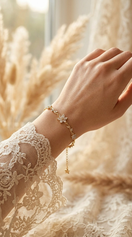 White Crystal Daisy Flower Bracelet