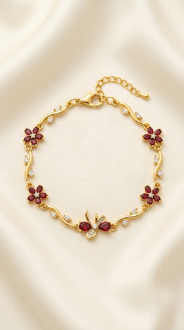 Red Crystal Dragonfly Flower Bracelet