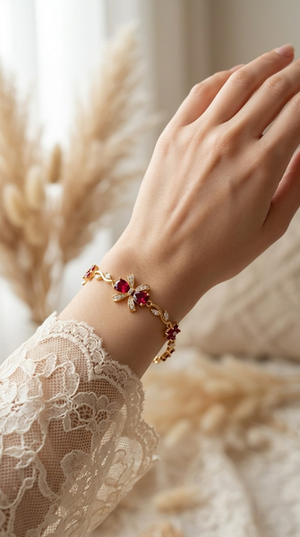 Red Crystal Dragonfly Flower Bracelet