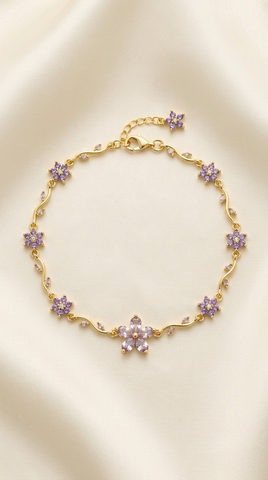 Purple Crystal Daisy Flower Bracelet
