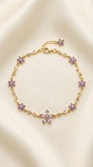 Purple Crystal Daisy Flower Bracelet