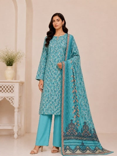 Al Karam Classic Teal Cyan Floral Vine Printed Lawn 3-Piece Suit | Summer 2026