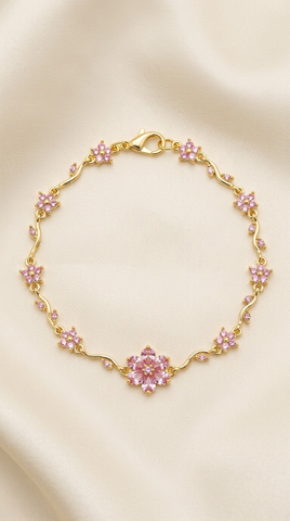 Pink Crystal Cluster Flower Bracelet